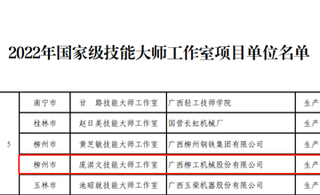 喜訊！柳工再添國家級技能大師工作室